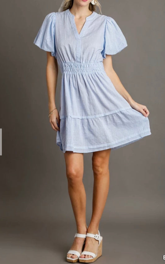 Stripe mini dress with smocked