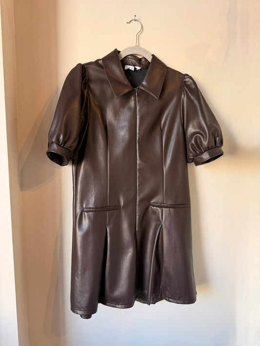 Collard Zip Leather Dress