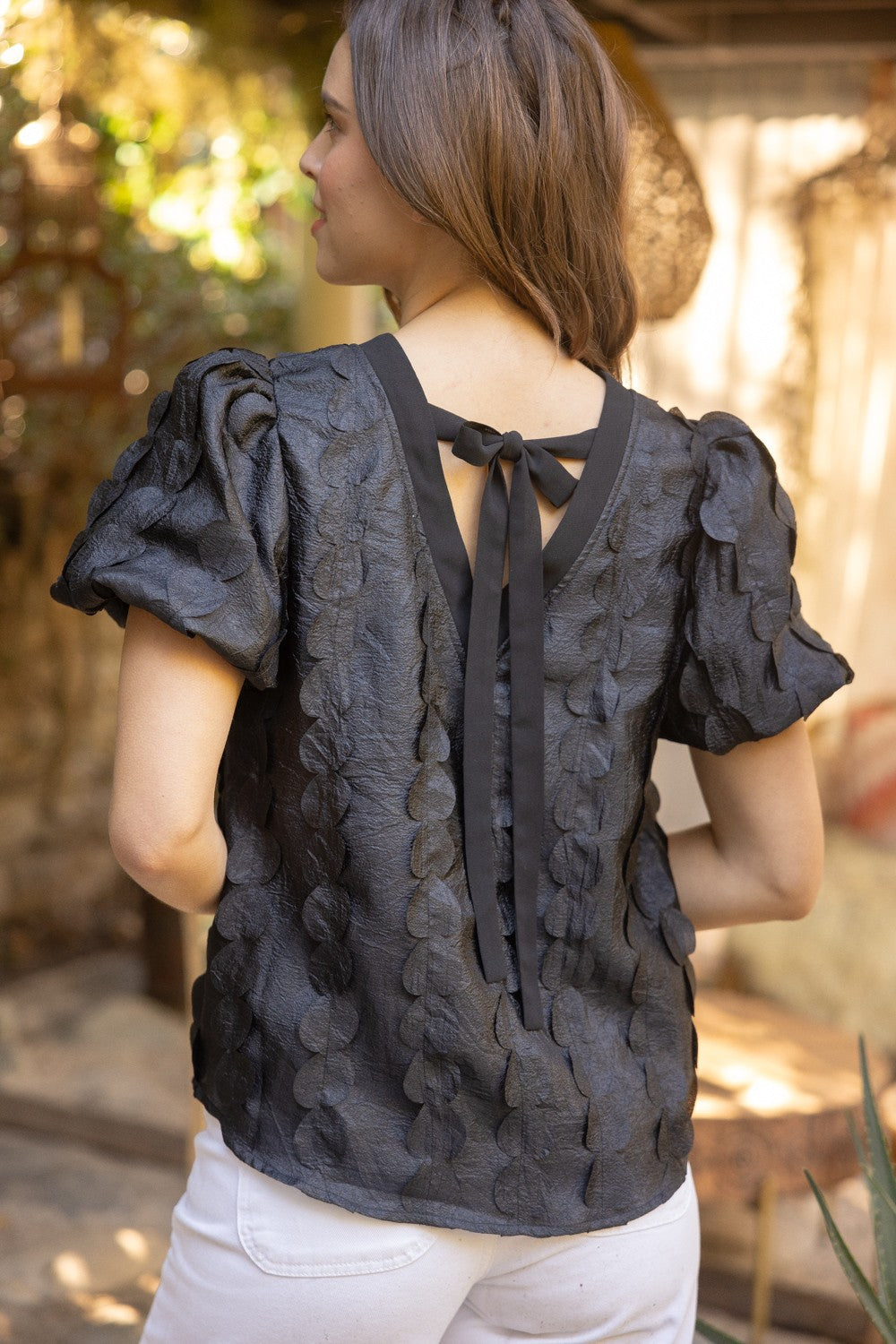 Tie Back Polka Dot Textured Top