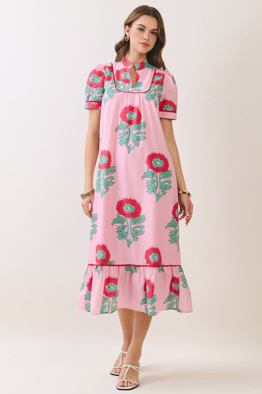 Pink Floral Midi Dress
