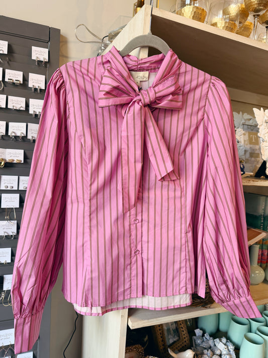 Pink Striped Bow Tie Shirt