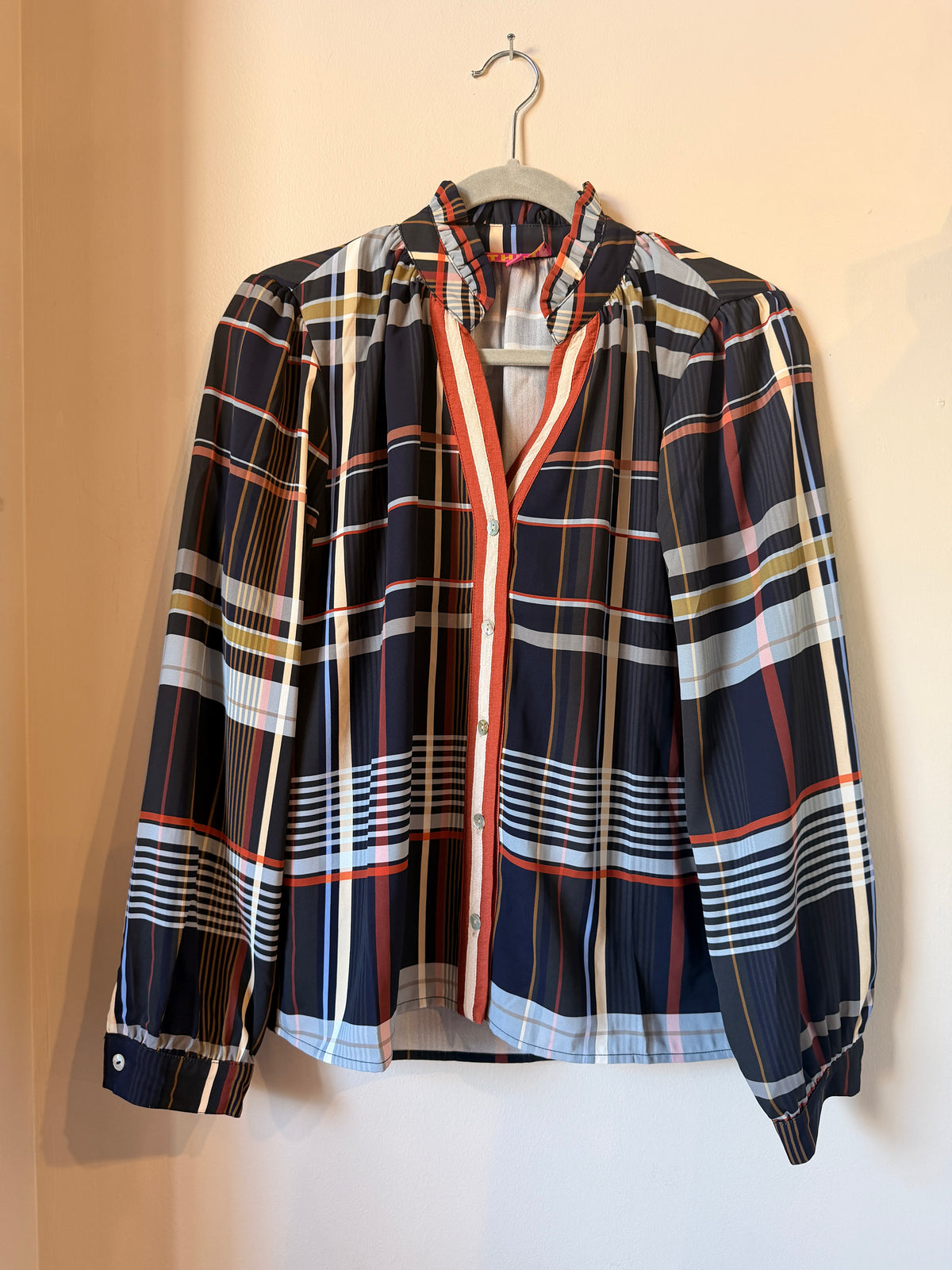 Plaid Long Sleeve Button Top