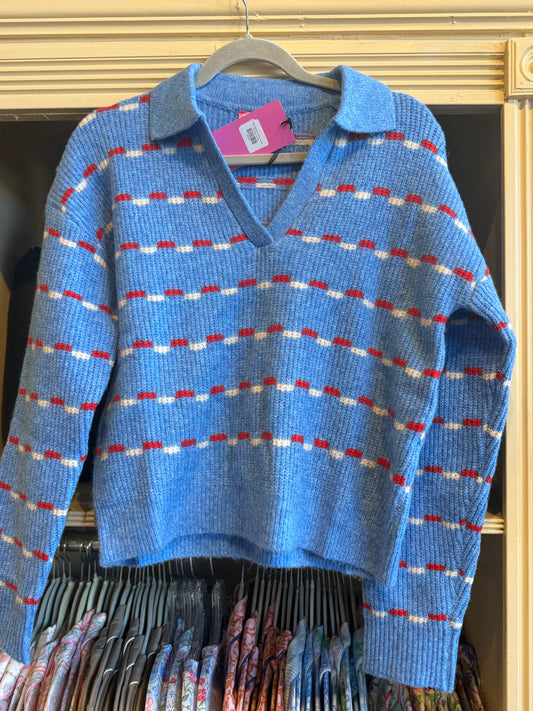 Blue collared v-neck sweater