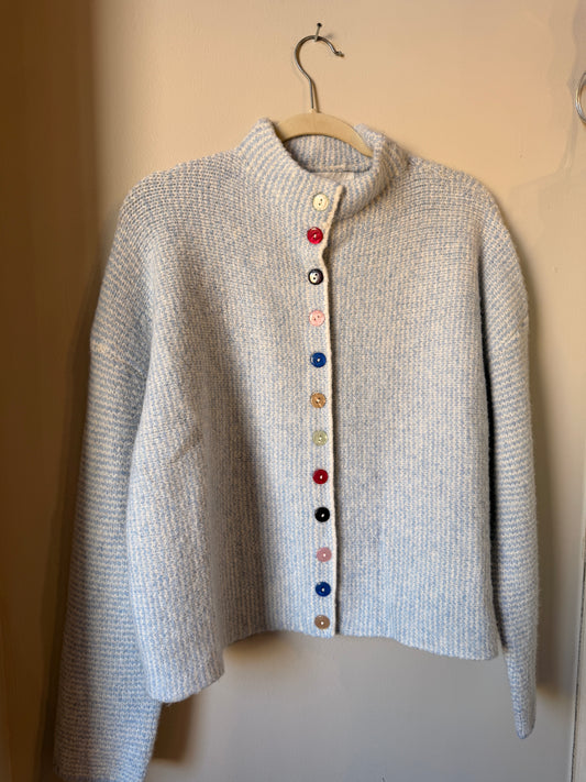 Striped Sweater Cardigan with Colorful Buttons