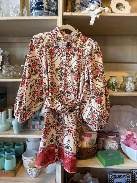 Olivaceous Cream/Multi Belted Dress