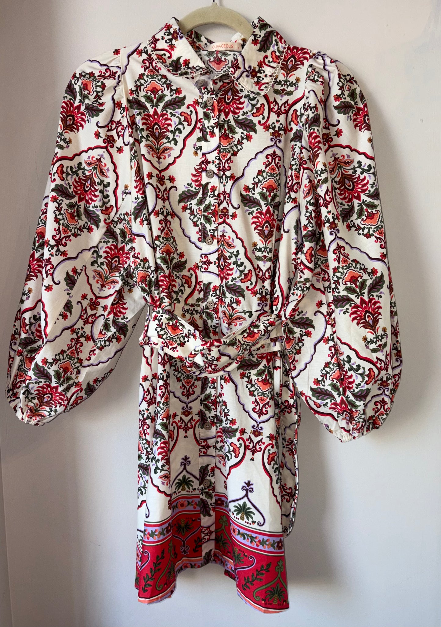 Olivaceous Cream/Multi Belted Dress