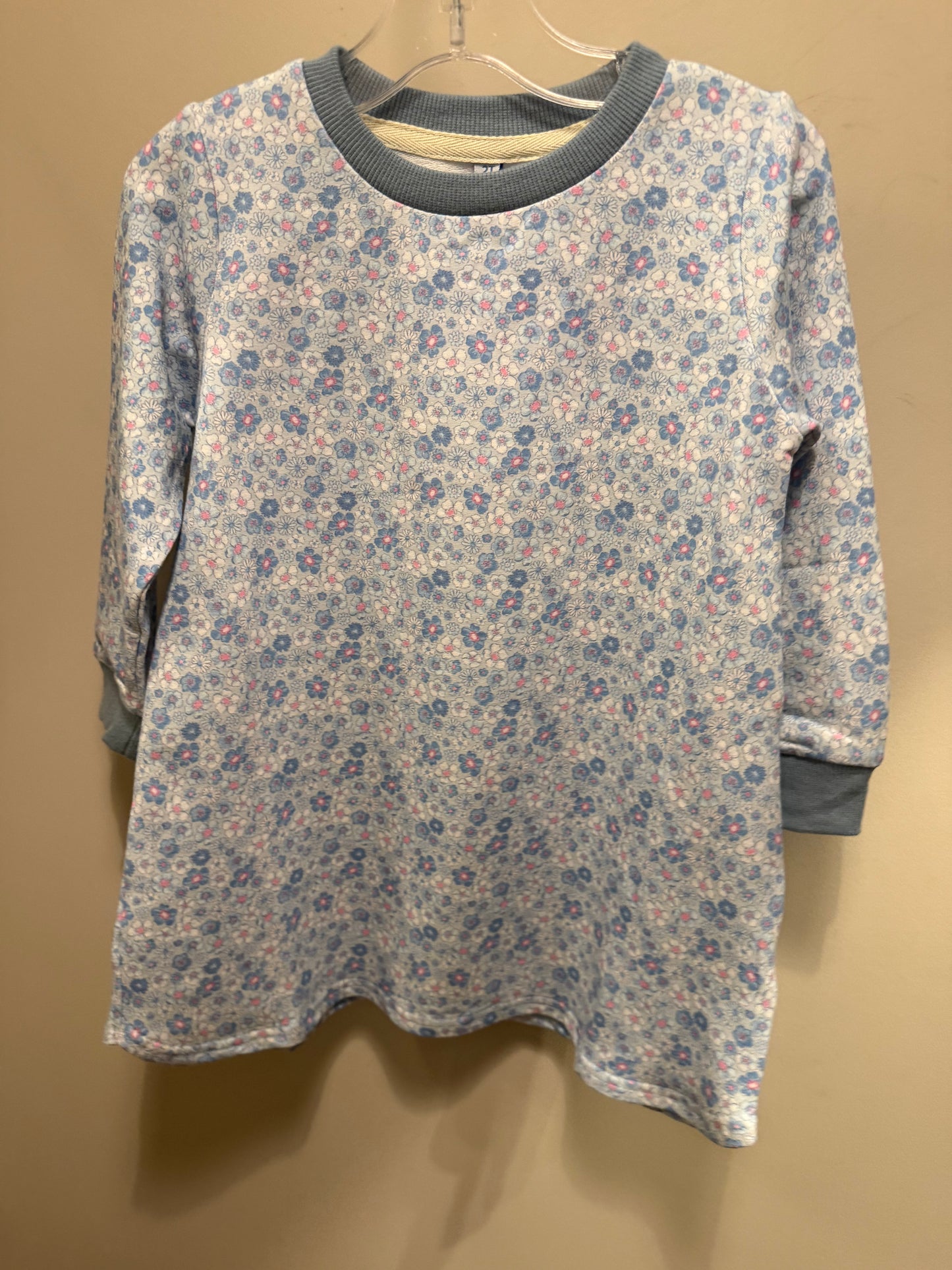Powder Blue Floral Sweatshirt Dress