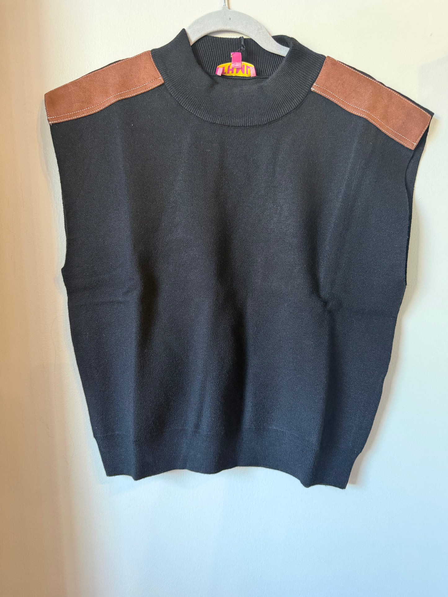 turtle neck vest suede