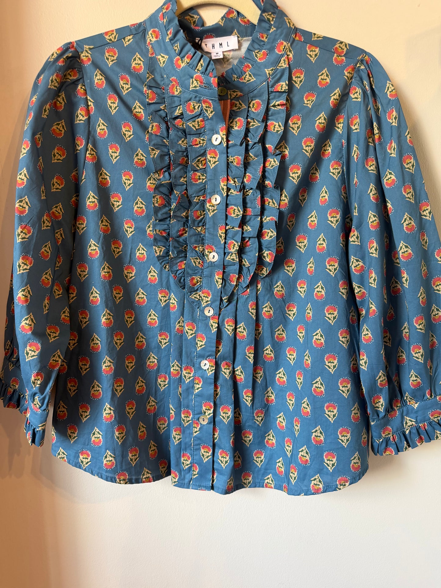 Long Sleeve printed ruffled top