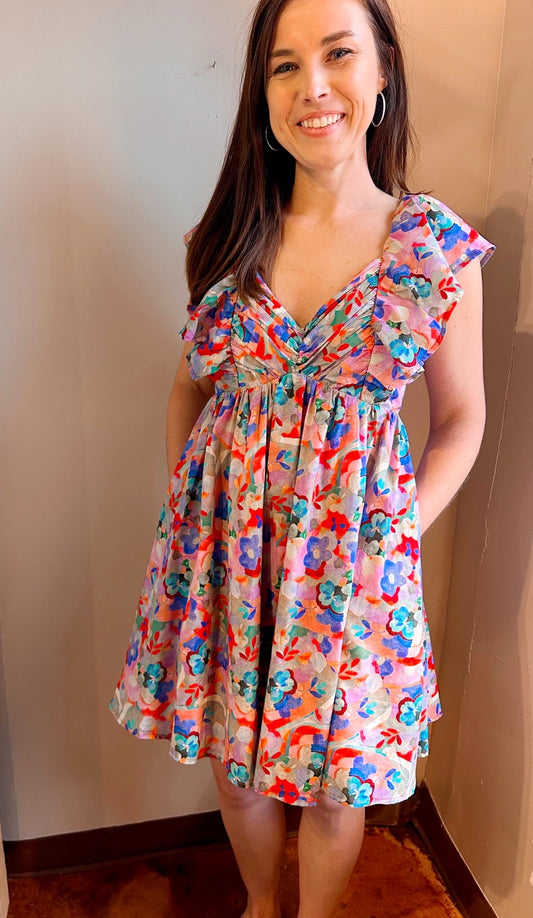 Floral Ruffle Sleeve Dress