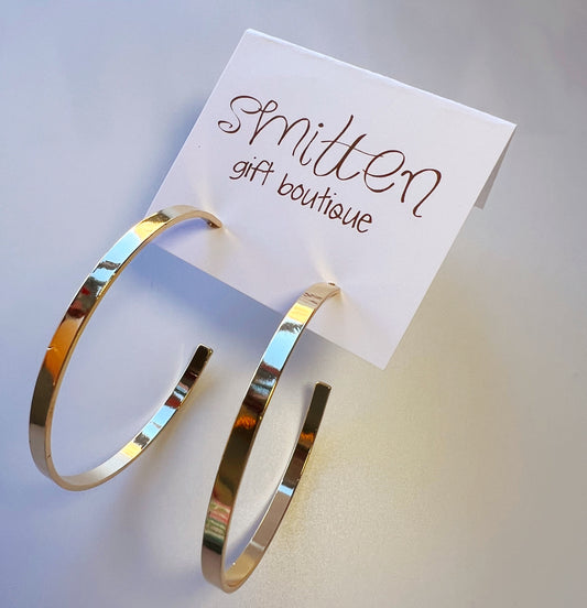 Satin Textured Thin Gold Hoop Earrings