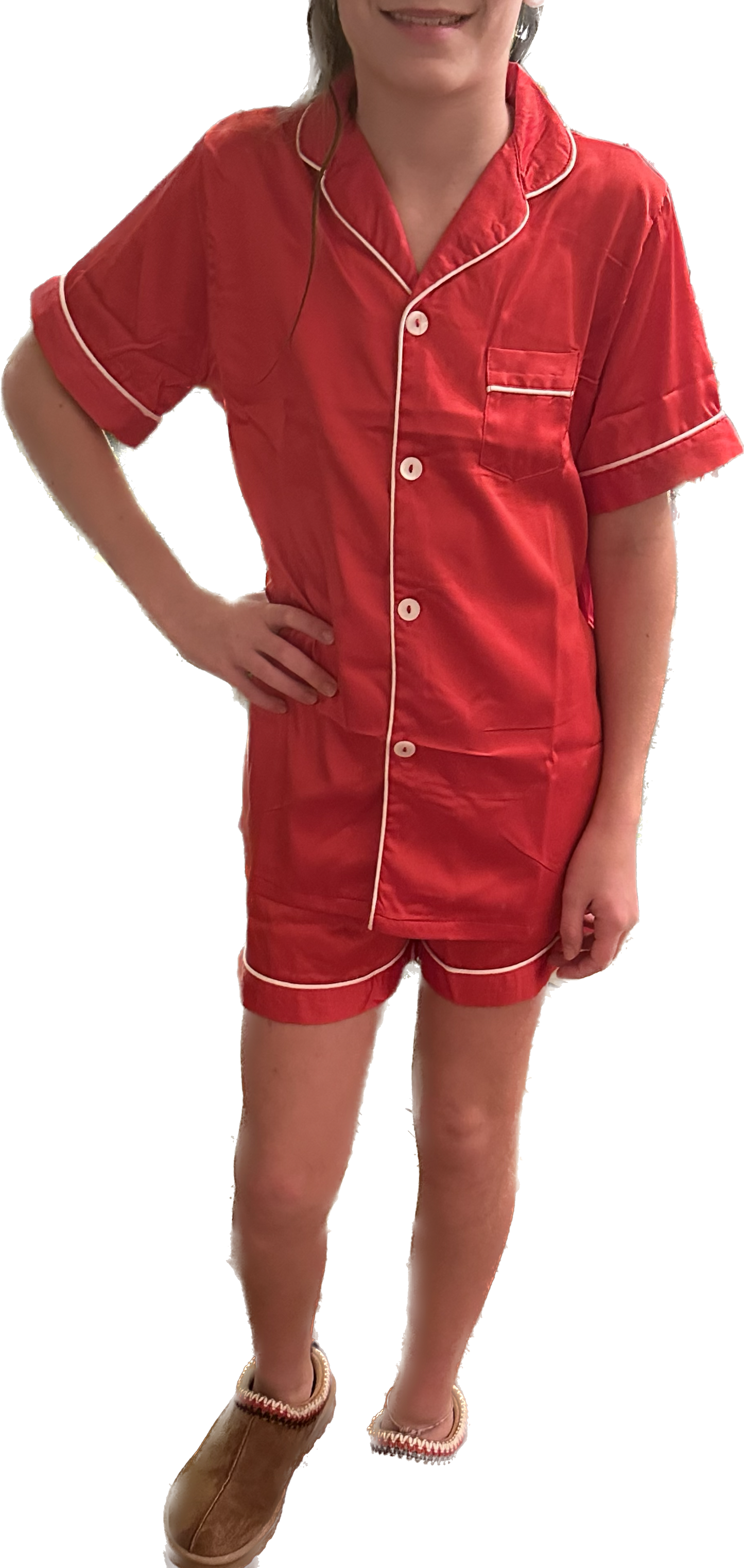 Kids Sweet Red Silky Satin Pajamas