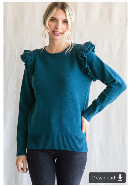 Knit ruffled cap sleeve pullover