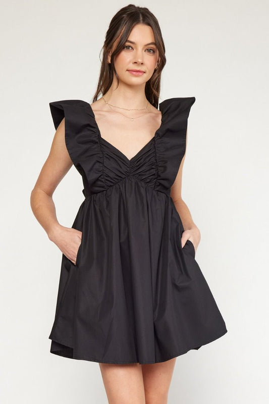 Ruffle Sleeve Dress With Ruching