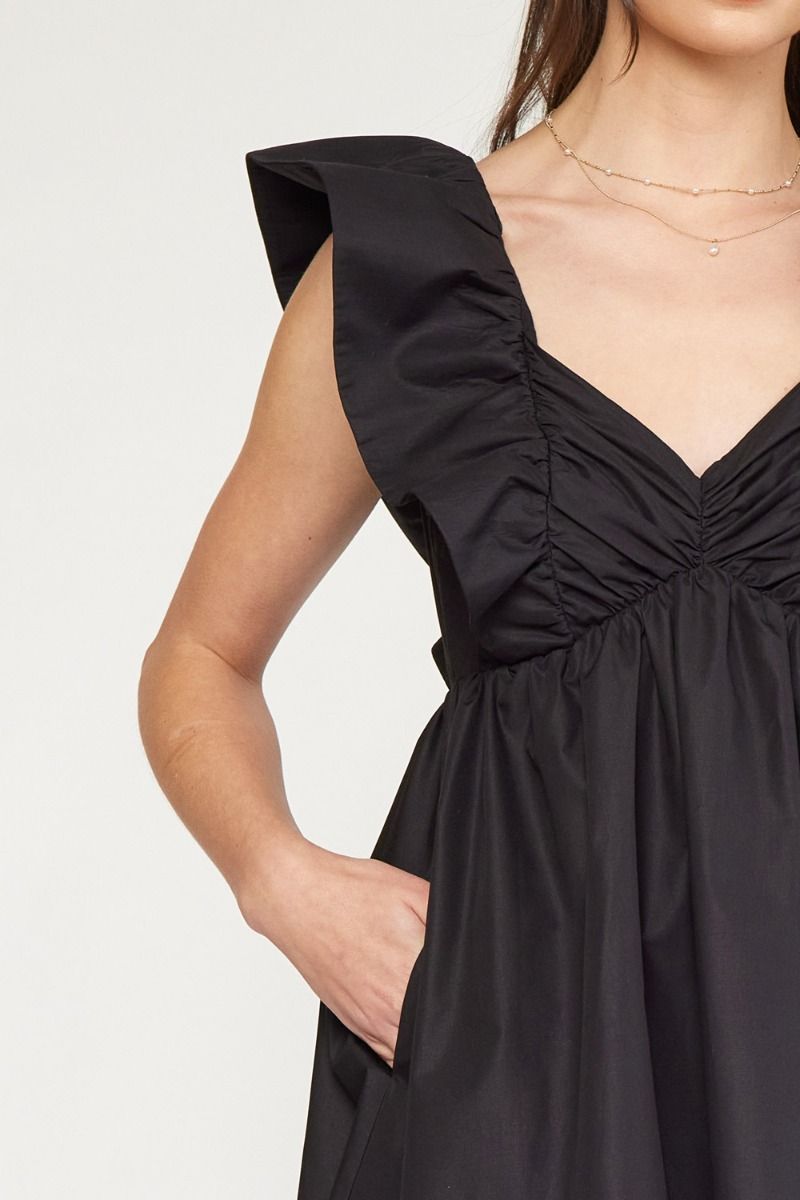 Ruffle Sleeve Dress With Ruching