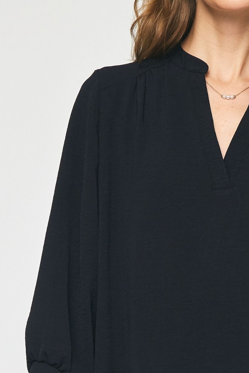 Solid 3/4 Slv V-neck Top