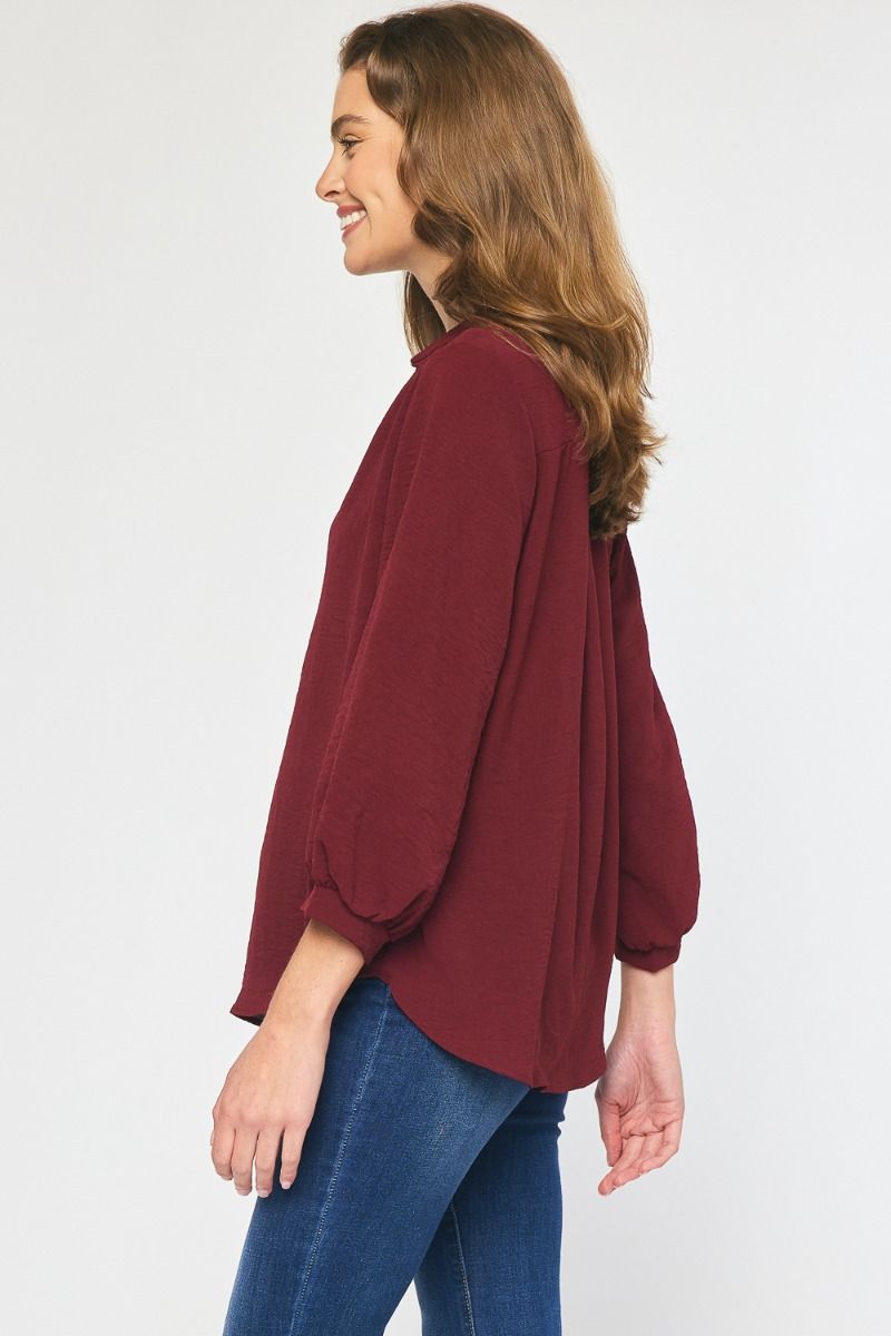Solid 3/4 Slv V-neck Top