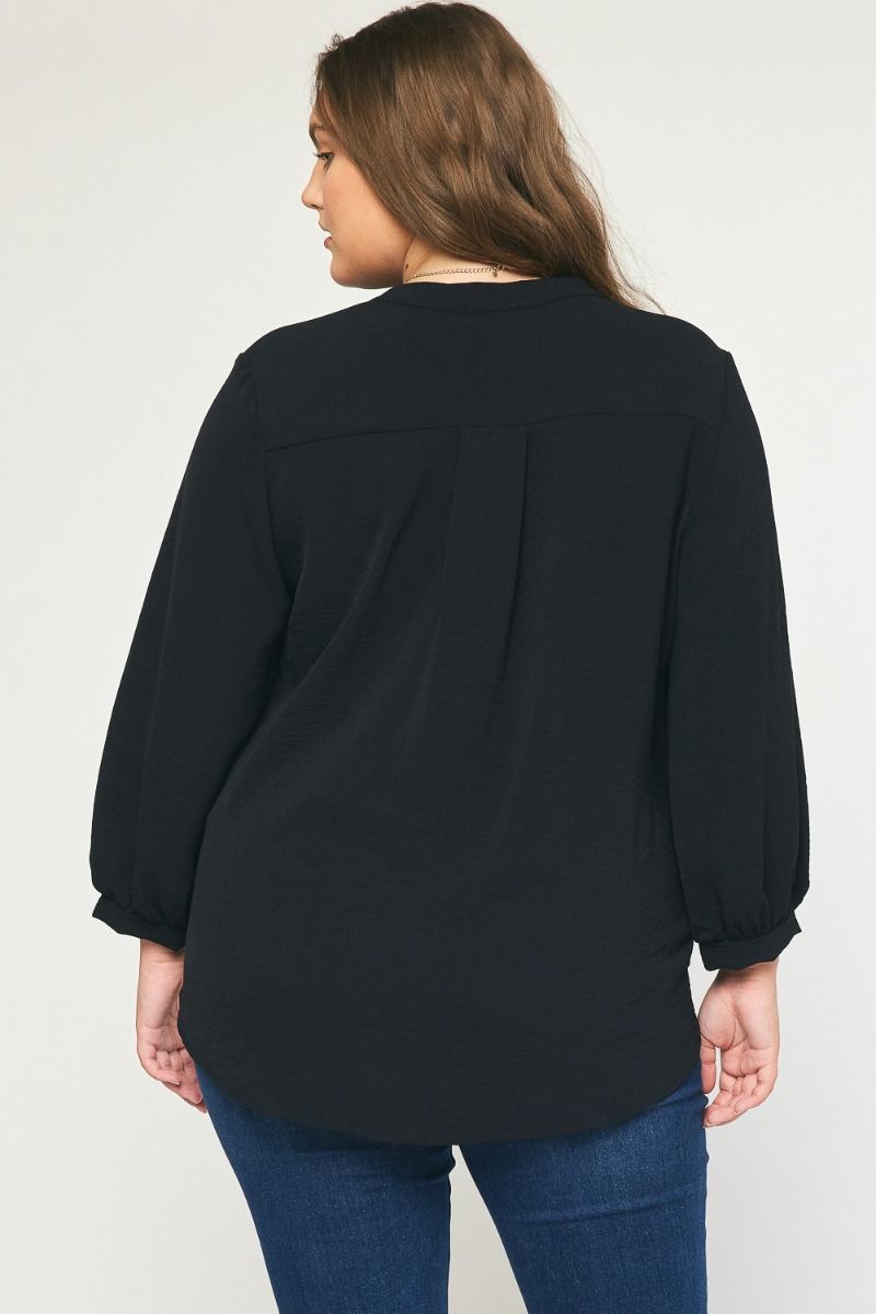 Solid 3/4 Slv V-neck Top