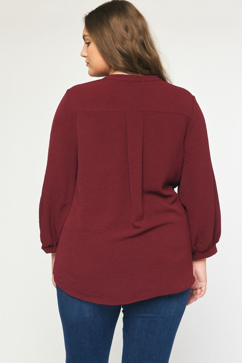 Solid 3/4 Slv V-neck Top