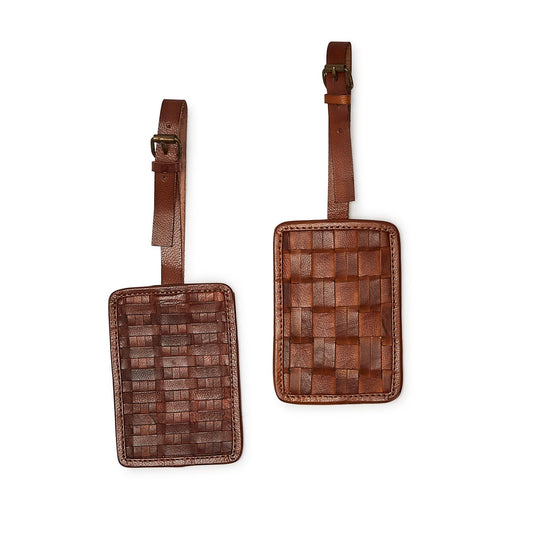 Chestnut Woven Leather Luggage Tag