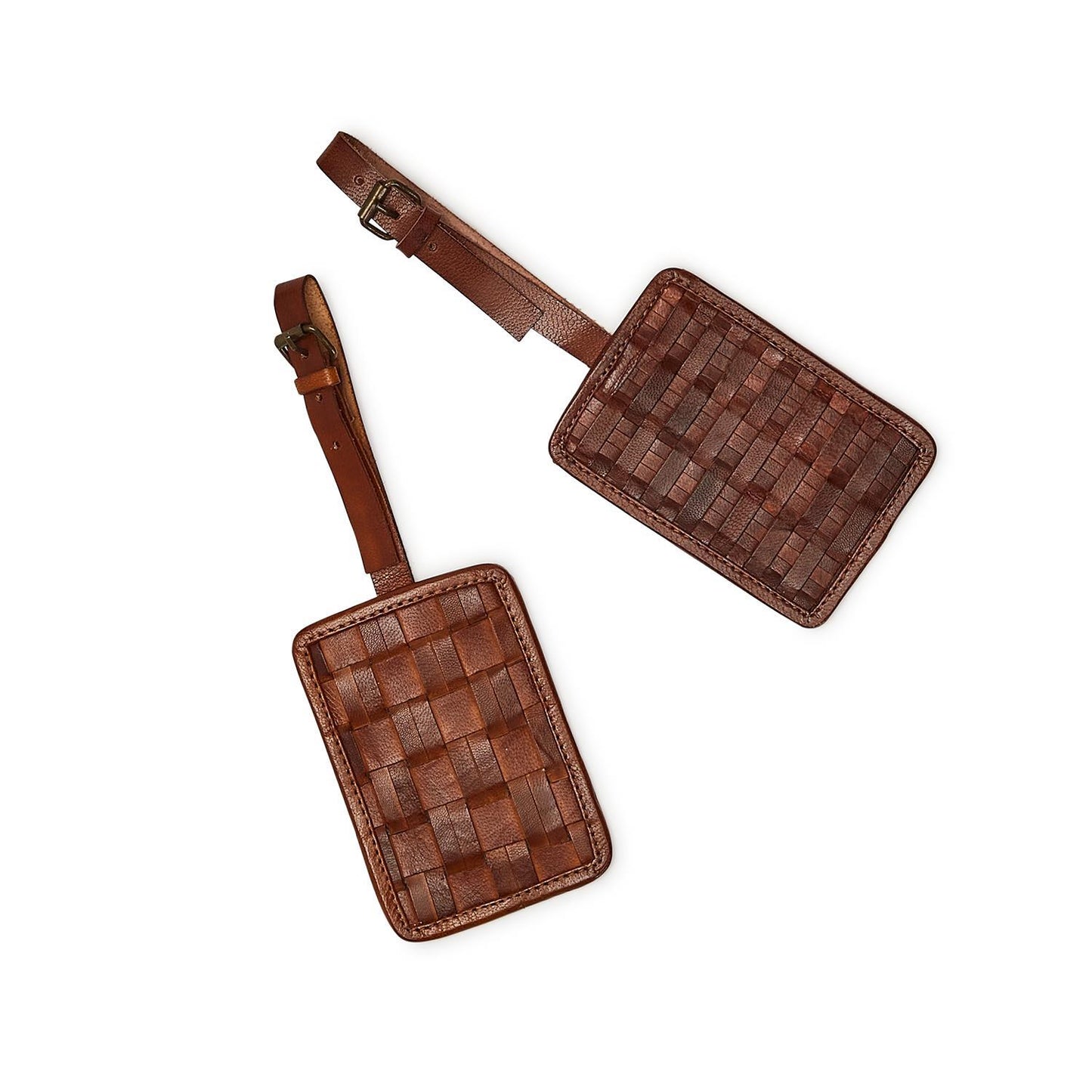 Chestnut Woven Leather Luggage Tag