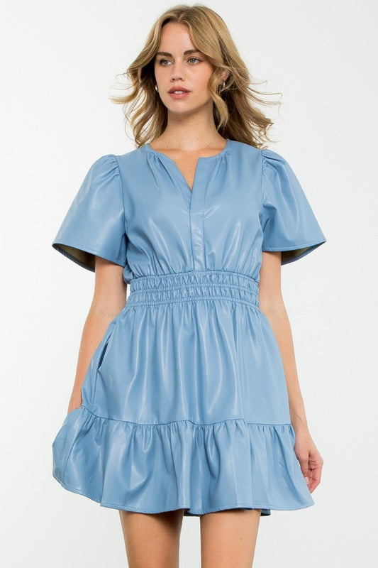 Short Sleeve Leather Dress