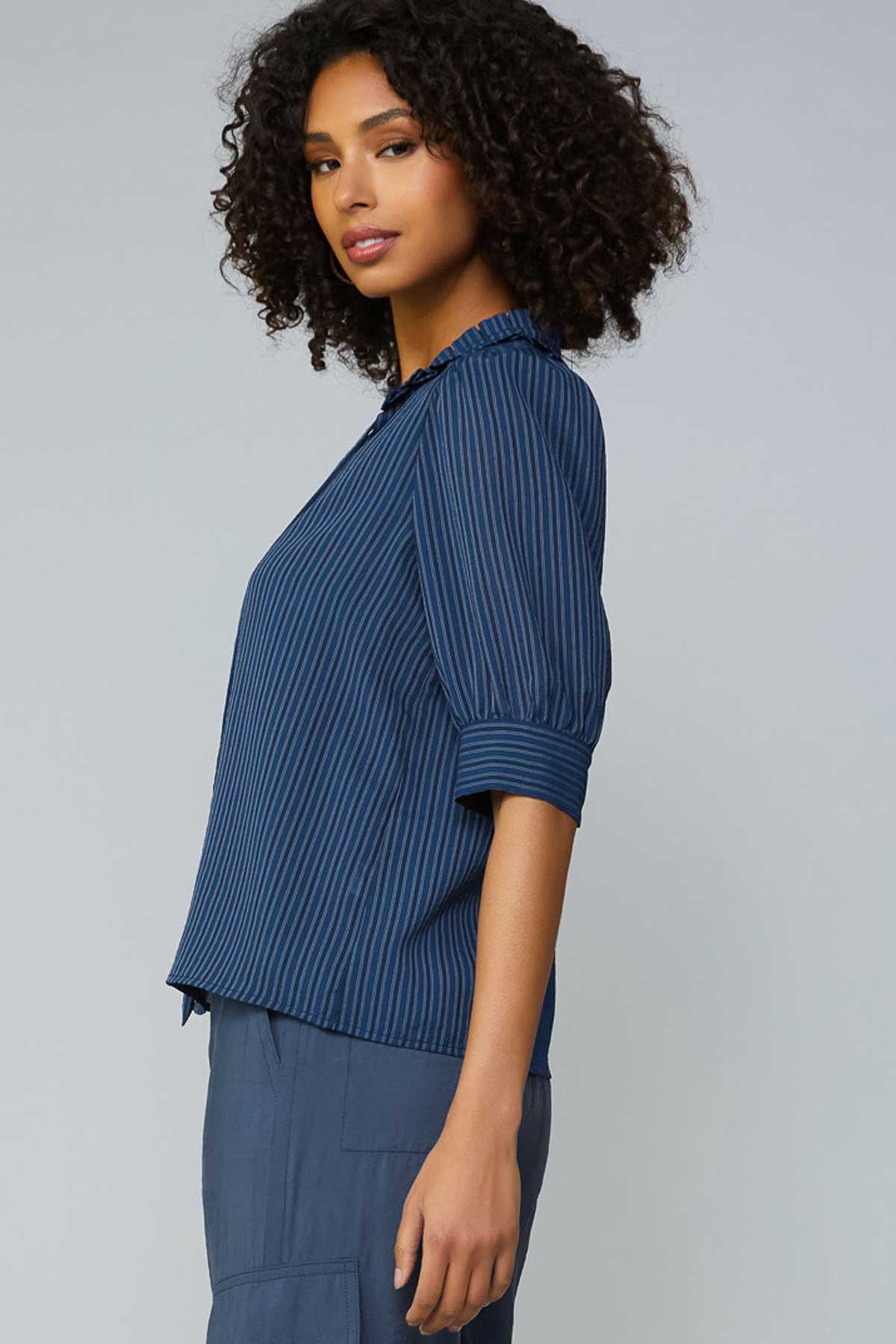 Puff Half Sleeve Frilly Neck