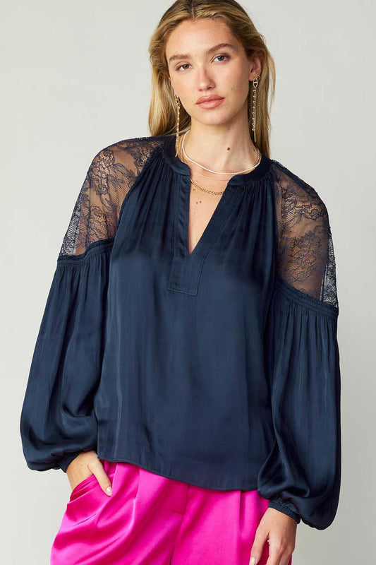LS Split Neck Lace Blouse