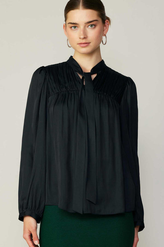 V-Neck LS Pleated Blouse