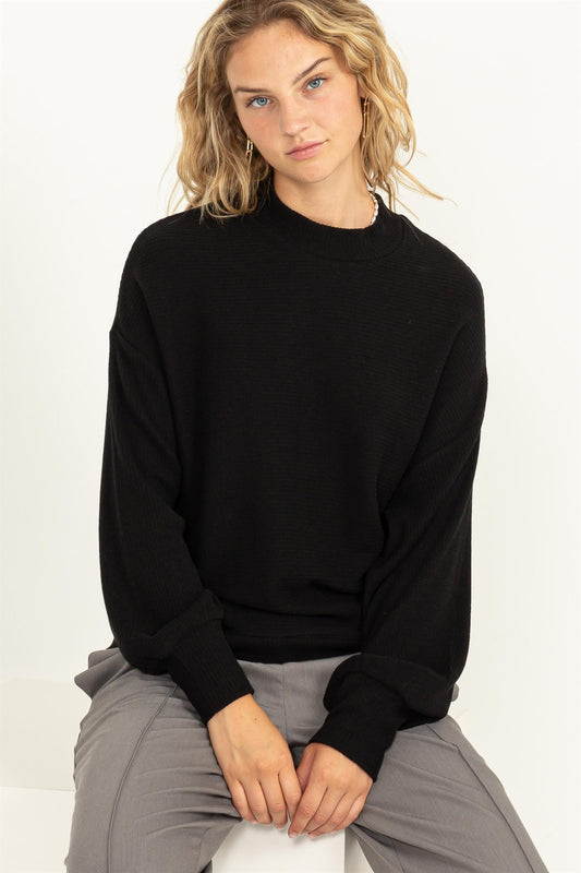 Ribbed Balloon Sleeve Top