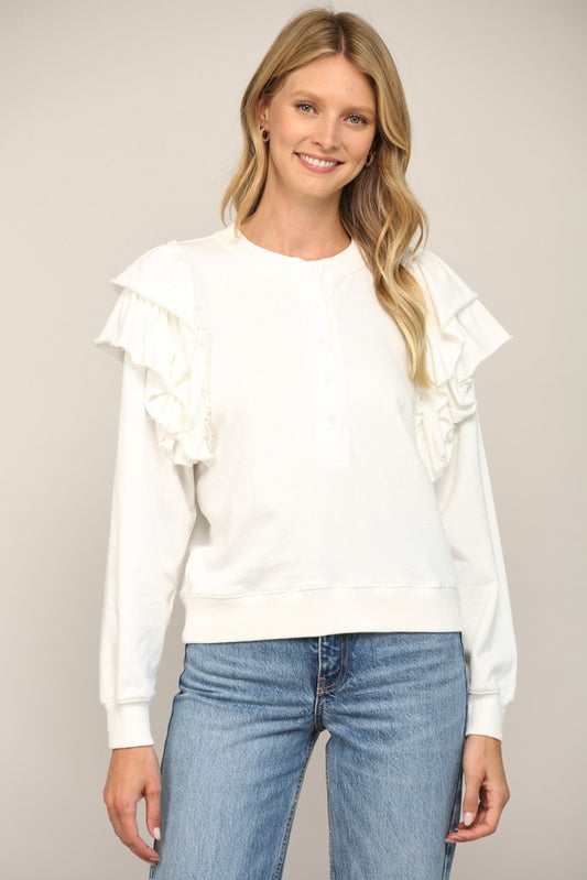 Ruffle Shoulder Washed Sweatshirt