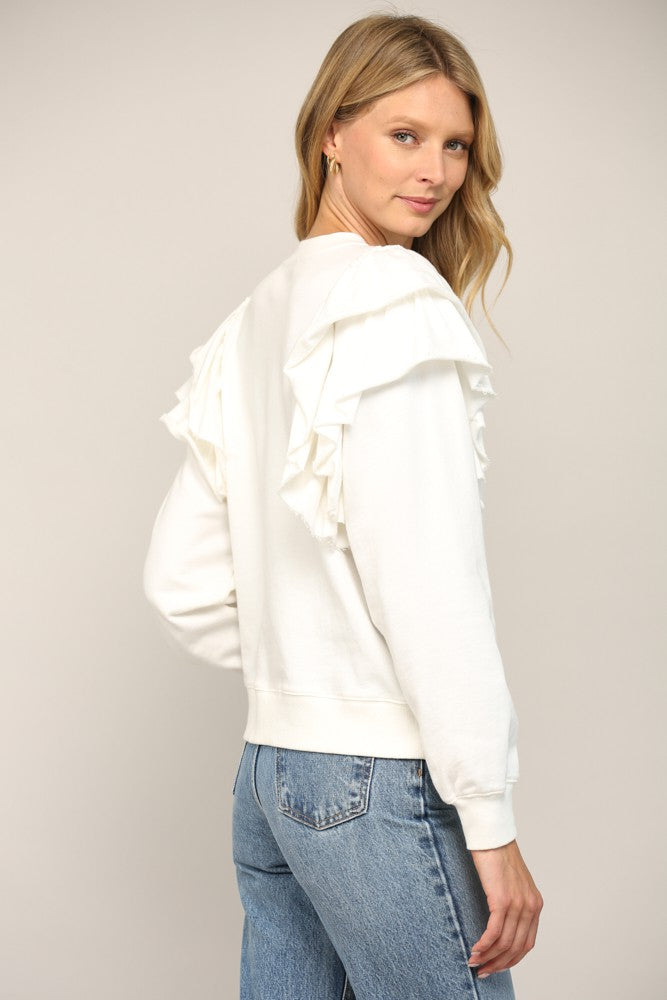 Ruffle Shoulder Washed Sweatshirt