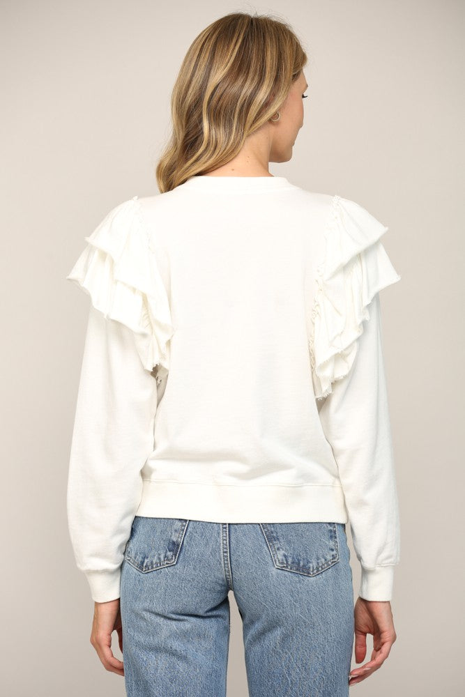 Ruffle Shoulder Washed Sweatshirt