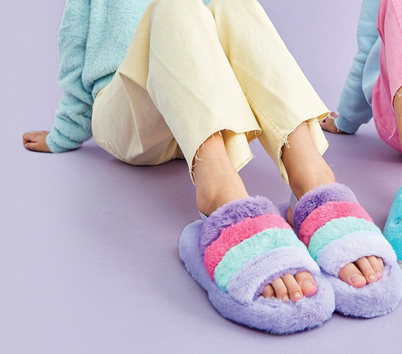 Purple, Pink, & Blue Furry Slippers