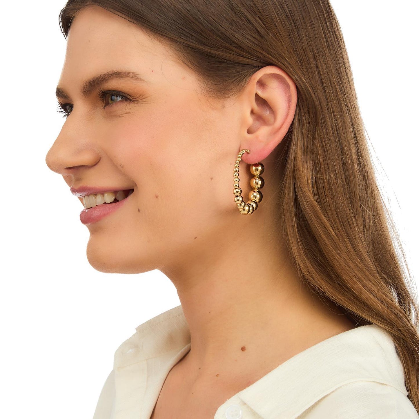 Medium Gold Ball Hoop Earrings