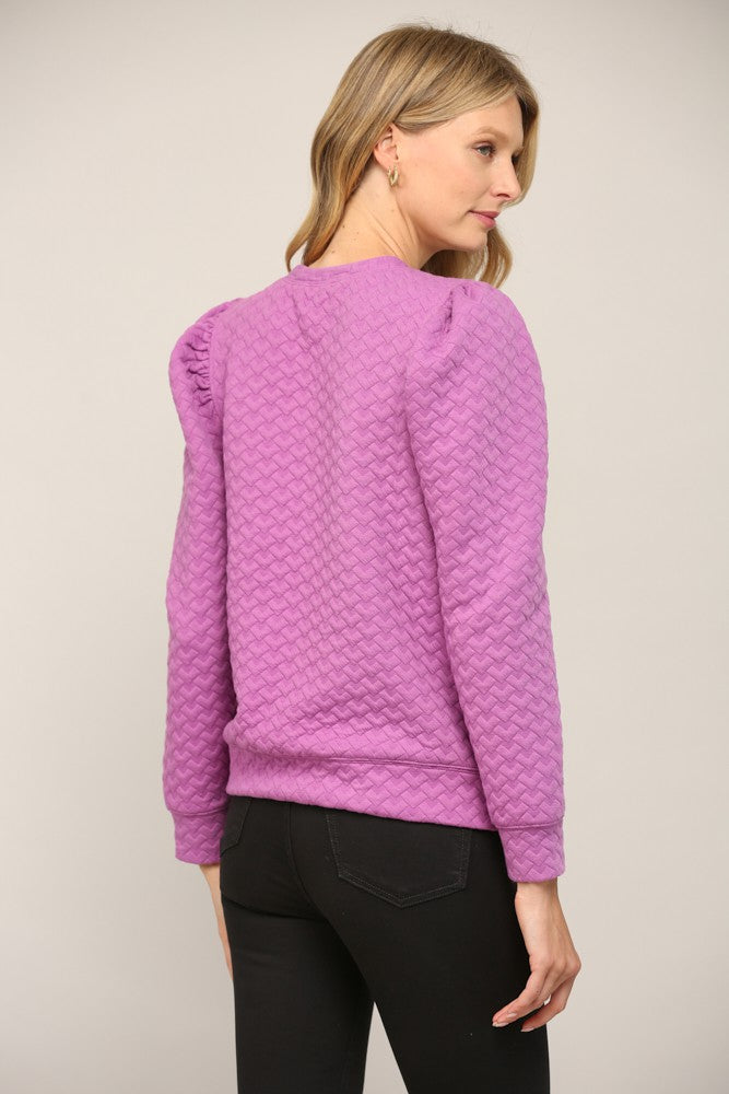 Embossed Fabric Puff Sleeve Top