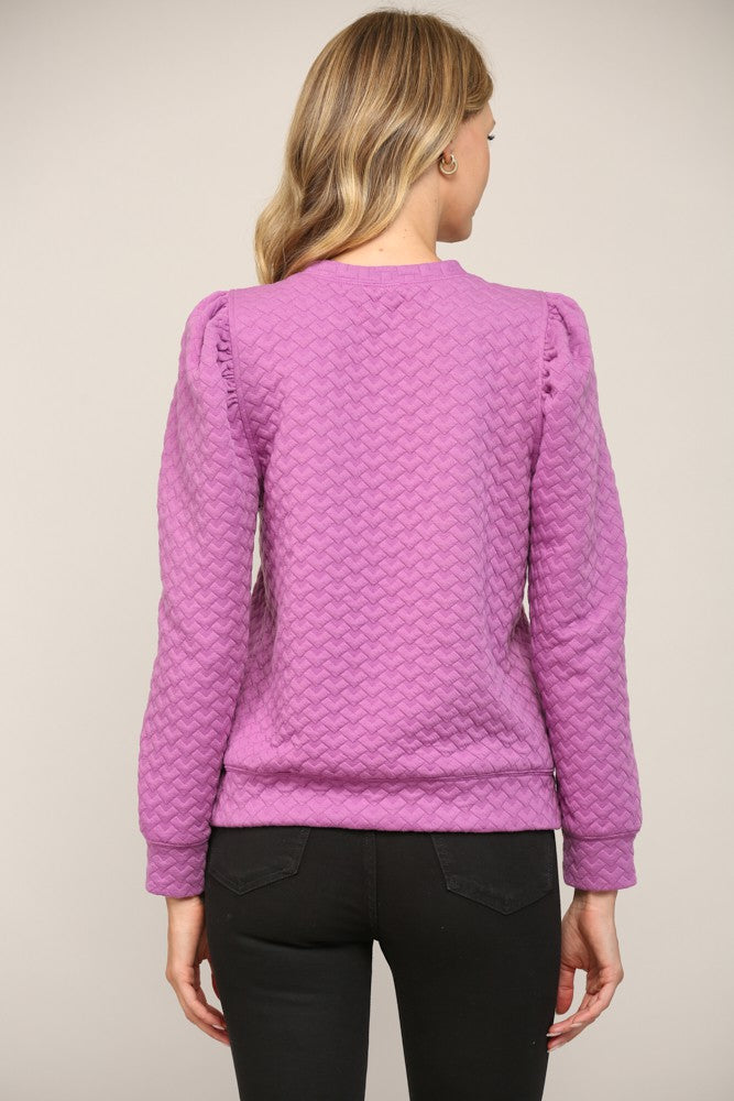 Embossed Fabric Puff Sleeve Top