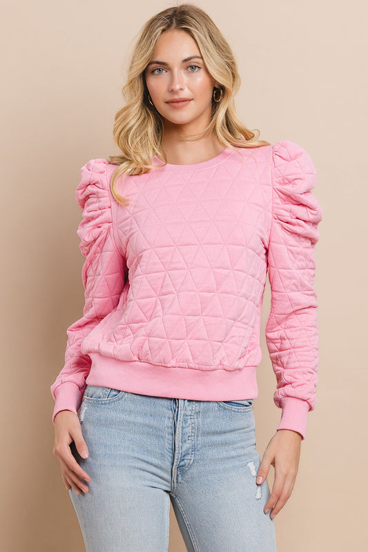 Quilted Pullover With Puff Shoulders