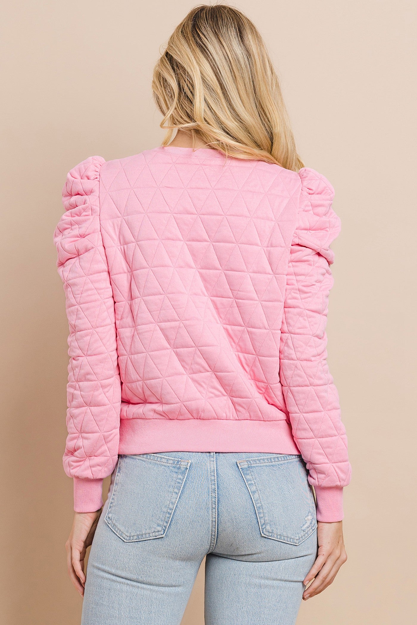 Quilted Pullover With Puff Shoulders