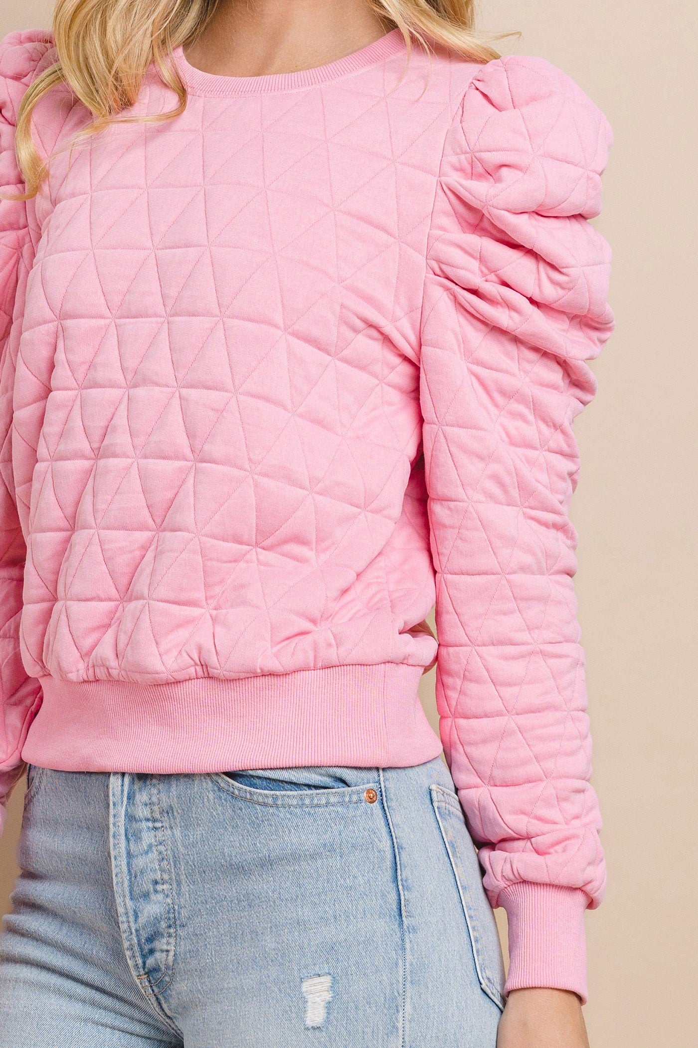 Quilted Pullover With Puff Shoulders