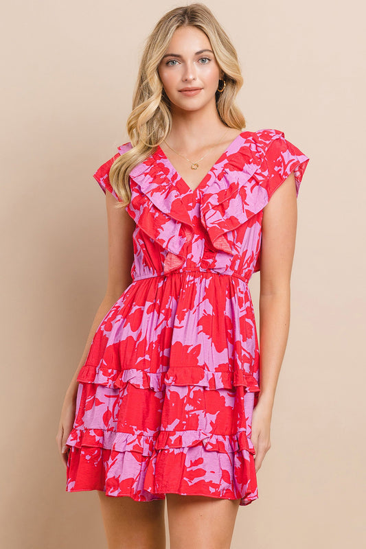 Floral V-neck Tiered Dress
