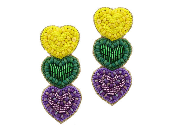 Stacked Sequin & Beaded Heart Earringsk