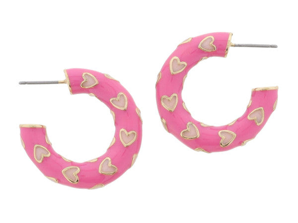 Enamel Hoop Earrings With Hearts