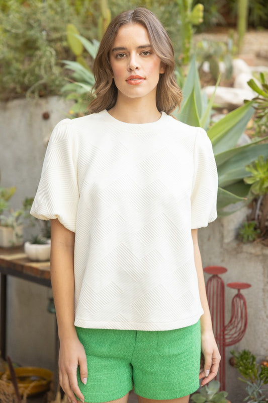 Bubble Short Sleeve Textured Knit Top