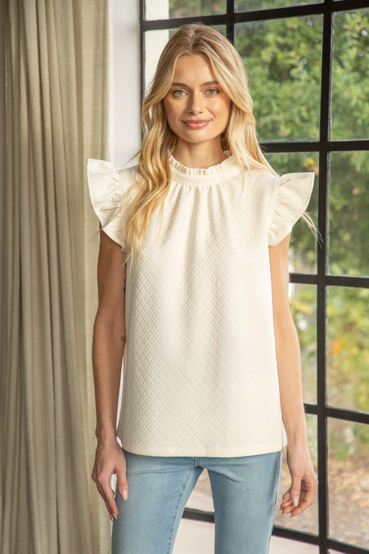 Chiffon Back Neck Tie Textured Knit Top