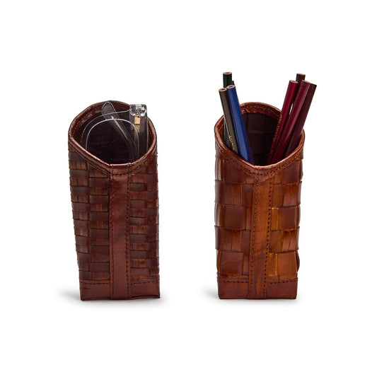 Chestnut Woven Leather Eyeglass Holder