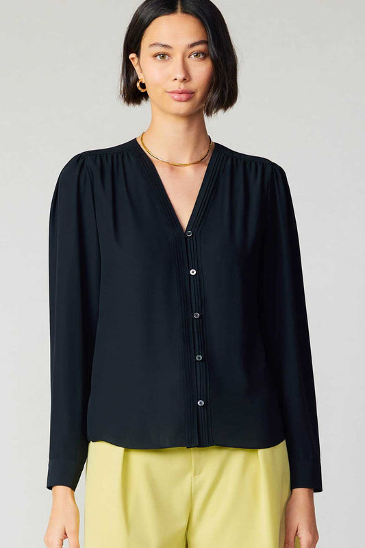 LS V-neck Button Down Blouse