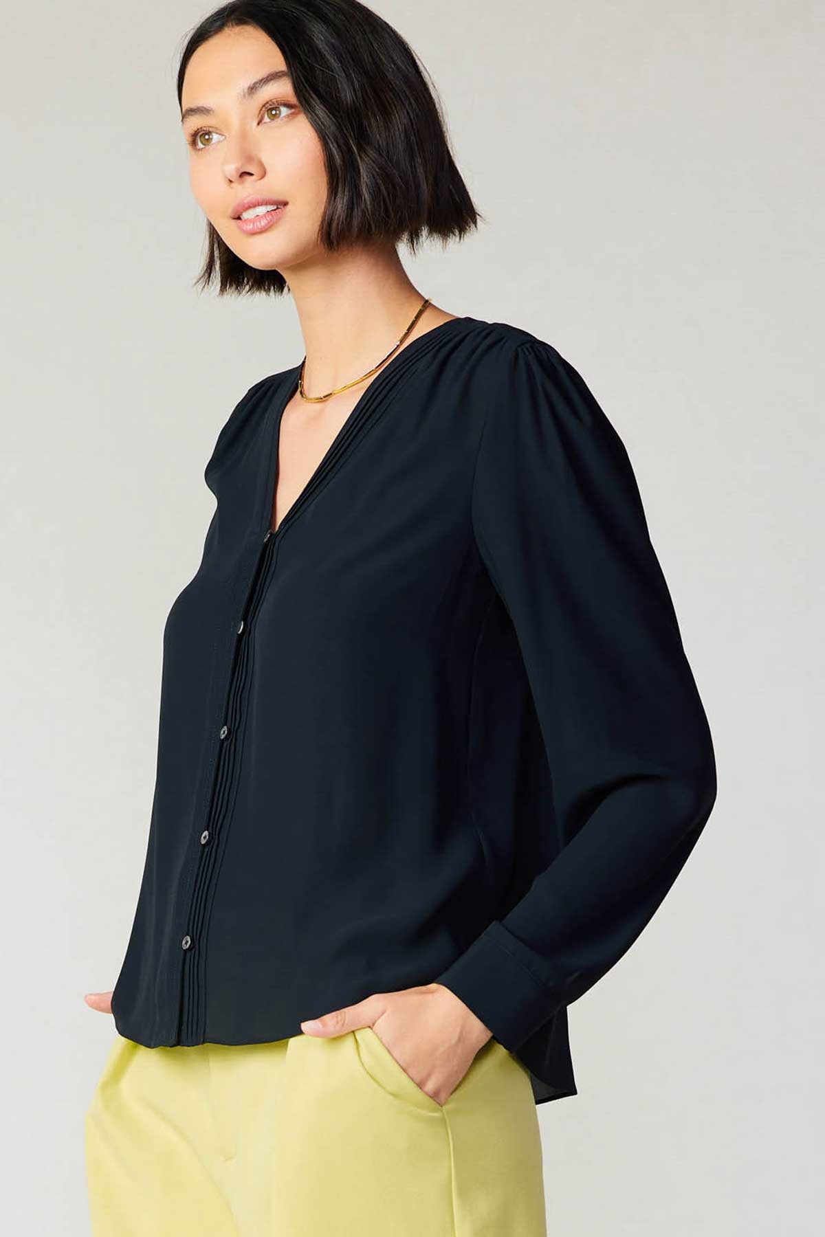 LS V-neck Button Down Blouse