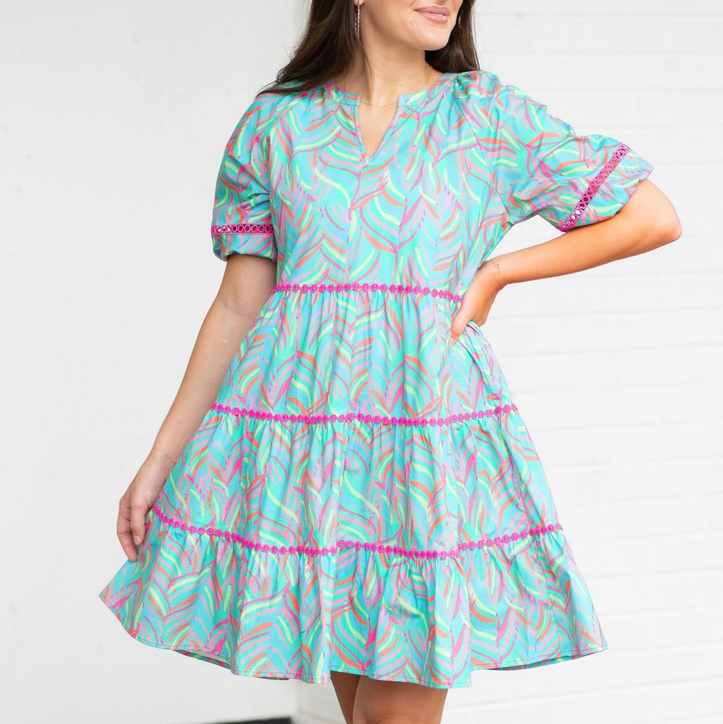 Palmer Palm Fresca Teal Dress