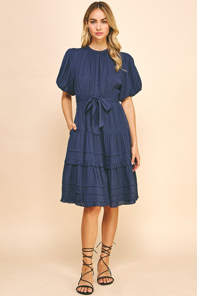 Button Down Tiered Midi Dress